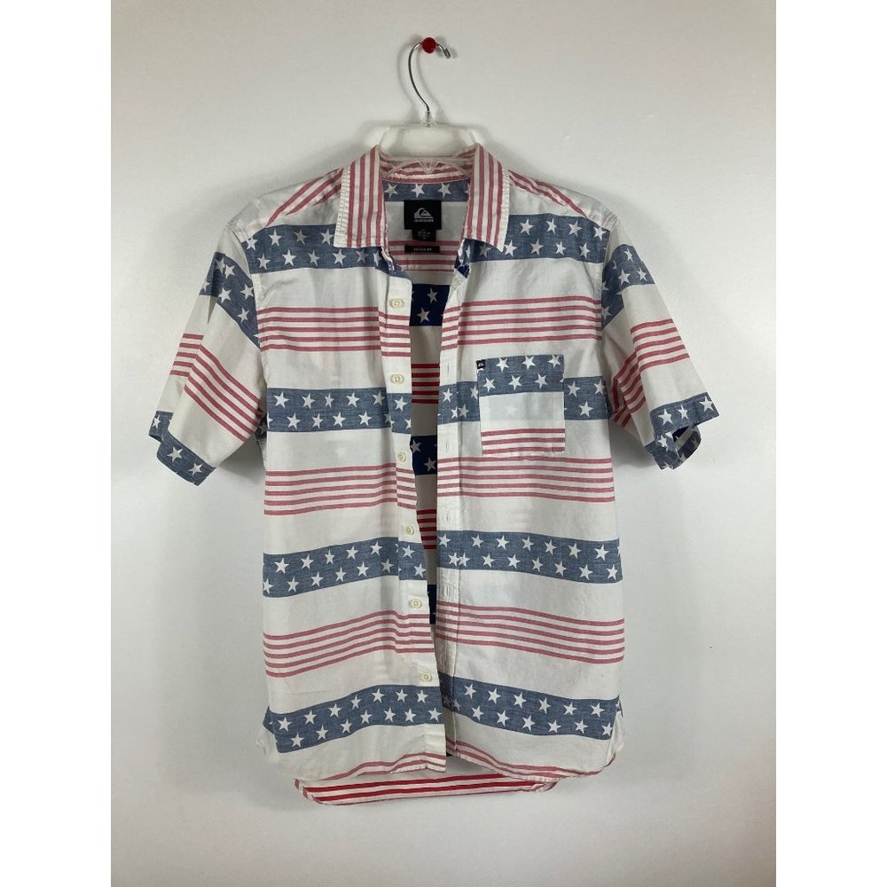 Mens QuikSilver Reverse Print USA Flag Shirt M Regular